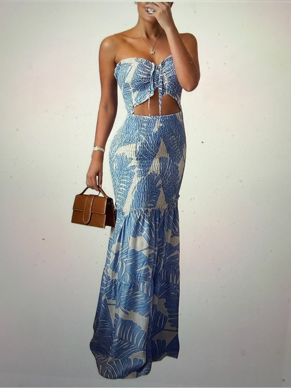 Blue Leaf-Print Maxi Skirt - NWOT - Size XL